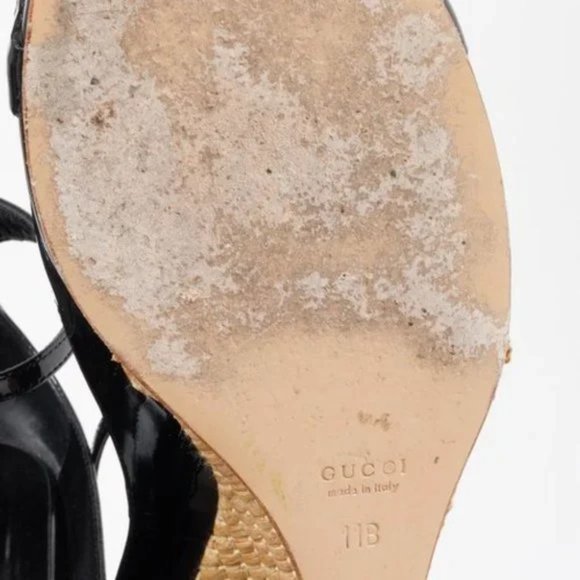 Gucci Horsebit Black Patent Leather Espadrille Wedges - Picture 5 of 12